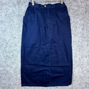 Vintage Averroe Pencil Skirt Womens 8 Navy Blue Pleated Retro Office 90s Pockets